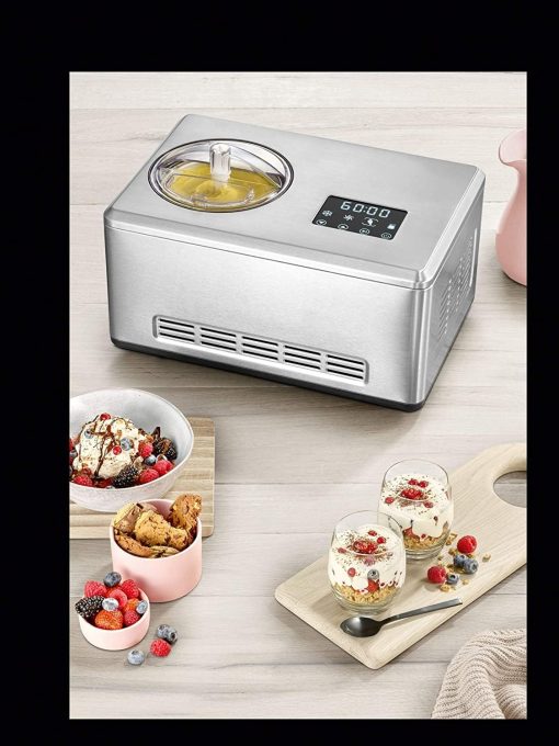 SEVERIN EZ 7405 2-in-1 Ice Cream Maker, Includes Ice Cream Container (2L) and Recipe Book, Digital Timer, Lid Open, Silver - Image 7
