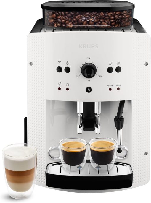 Krups Coffee Bean Machine, 1.7 L, 2 Cups Simultaneously, Automatic Cleaning, Steam Nozzle for Cappuccino, Espresso Maker, Essential Black YY8125FD