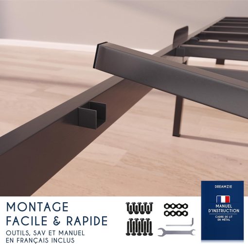 Dreamzie Cadre de Lit 160x200 avec Sommier - Sommier 160x200 avec Pieds - Hauteur de 35 cm - Structure Solide, Assemblage Facile et Espace de Rangement - Image 5