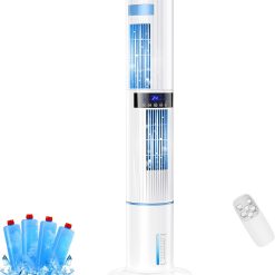 Climatiseur Mobile Silencieux Rafra?chisseur d'air avec Humidificateur, Ventilateur, 2 Sortie d'air, 360°Oscillation, 65W, 24H Minuteries, 3 Vitesses, 4 Modes,Télécommande pour Chambre Bureau