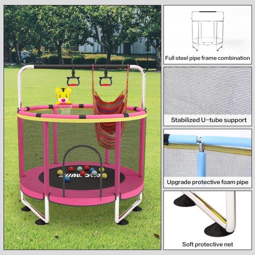Trampoline pour Enfants, Trampoline réglable pour bébé avec Panier de Basket-Ball, Trampoline intérieur et extérieur de 200 kg avec enclos - Image 30