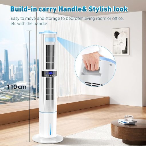 Climatiseur Mobile Silencieux Rafra?chisseur d'air avec Humidificateur, Ventilateur, 2 Sortie d'air, 360°Oscillation, 65W, 24H Minuteries, 3 Vitesses, 4 Modes,Télécommande pour Chambre Bureau - Image 7