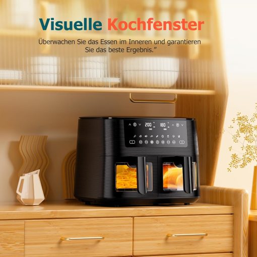 9L Dual Zone Air Fryer avec Fenêtre de Visualisation, Friteuse sans Huile avec 2 Tiroir, 9-in-1 Programmes de Cuisson, écran Tactile, Fonction Rendez-vous, Faible en Grasses, Va au Lave-vaisselle - Image 15