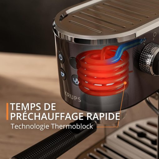 Krups Virtuoso+, Machine expresso, Machine a cafe à pompe, expresso machine a cafe moulu ou dosettes, 15 bars, Inox, Buse vapeur, Espresso et cappuccino, XP444G10 - Image 17