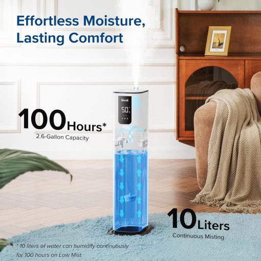 LEVOIT OasisMist 1000S (10L) Smart Humidifier for Home Large Room Bedroom, Last 100 Hours Suitable for Indoor Plant, Cover up to 600ft2, Easy Top Fill, Remoter & Voice Control, Auto Mode, Quiet, White - Image 4