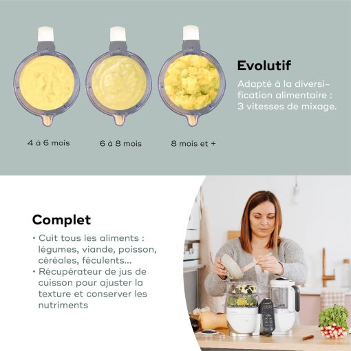 Babymoov Nutribaby(+), Robot Cuiseur Bébé Multifonctions 6 en 1, Cuiseur Vapeur Mixeur, Grande Capacité 2,2L, Petits Pots Bébé Faits Maison, Idéal Diversification Alimentaire, Gris - Image 37