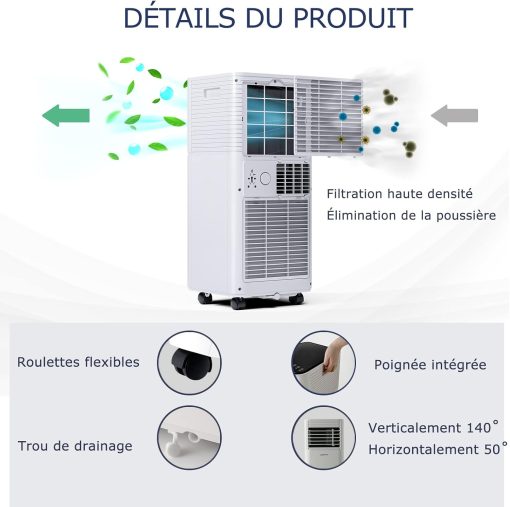 GOPLUS Climatiseur Mobile 9000BTU 2,6kW, Climatiseur 4 en 1 Fonction de Refroidissement, Déshumidification, Ventilation, Mode Nuit, Minuterie 24H, Contr?le Télécommande/écran, 20㎡, Noir, R290 - Image 32