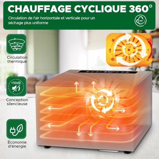 Kwasyo Food Dehydrator, 10 Trays ? Desiccator with Timer (24H) ? Fruit and Vegetable Dehydrator Adjustable Temperature (30 to 90°C) + 1 x Recipe Book - Image 12