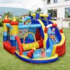 Chateau Gonflable Style Bateau avec Toboggan Incurvé Zone de Saut Mur d'Escalade avec Gonfleur 450 W