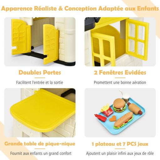 Maison Chef House -Thème Burger Bar - Table de Pique Nique Cabane de Jardin Anti-UV en Plastique 164x124x132 cm Bleu/Rose/Jaune - Image 18