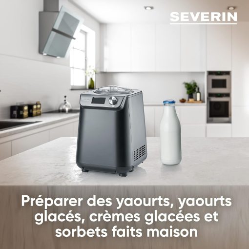 SEVERIN 2-in-1 Ice Cream Maker Compact 135 W, Electric Ice Cream Maker and Yogurt Maker with 1.2 L Capacity, Ice Maker with Recipe Book, Black, EZ 7407 - Image 3