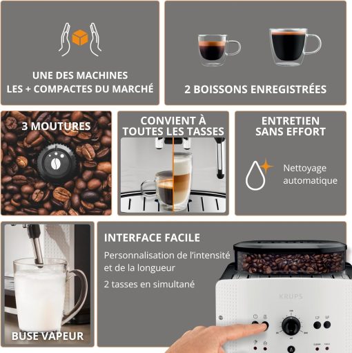 Krups Coffee Bean Machine, 1.7 L, 2 Cups Simultaneously, Automatic Cleaning, Steam Nozzle for Cappuccino, Espresso Maker, Essential Black YY8125FD - Image 10