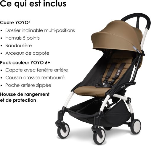 Poussette BABYZEN YOYO2 6+ (Cadre noir + pack couleur Aqua) - Comprend un harnais, un dossier, des arceaux de capote, une bandoulière, un coussin d’assise, et une capote assortie - Image 36