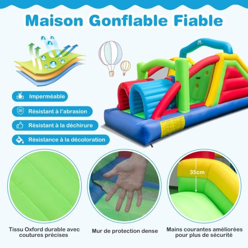 Chateau Gonflable pour 4 Enfants avec 2 Toboggans Tunnels Zone de Rebond Escalade Obstacles Maison de Jeu avec Souffleur de 680 W - Image 3