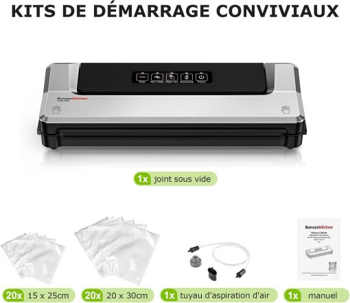 Bonsenkitchen Machine Sous Vide Alimentaire - Appareil de Mise Sous Vide pour La Cuisson Sous Vide et La Conservation des Aliments Frais, Y 40 Compris Les Sacs Sous Vide - Image 6