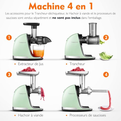 AMZCHEF Extracteur Jus - Extracteur de Jus de Fruits et Légumes - Presses-agrumes à Froid sans BPA avec 2 Tasses et Brosse - Fonction de Mastication Inversée pour éviter les Blocages - Argent - Image 27
