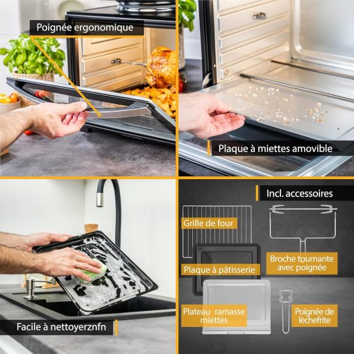 TZS First Austria Mini-four 60 l I 2000 W I Convection + R?tisserie I 4 éléments chauffants I Plage de température jusqu'à 230 °C I Minuterie 60 min I Inox I Noir - Image 4