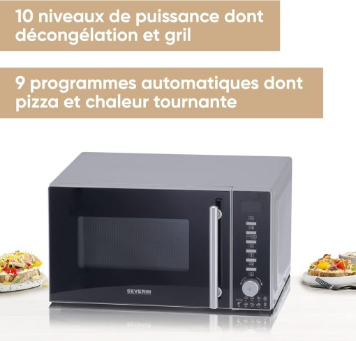 SEVERIN Four à micro-ondes 30 L, 2 500 W, avec fonction gril et chaleur tournante, avec 5 niveaux de puissance, 10 programmes automatiques, Inox/Noir, MW 7775 - Image 12
