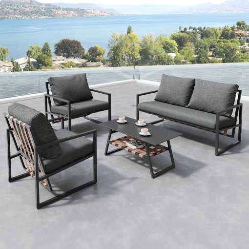 Zepneiy Salon de Jardin, Salon de Jardin 4 Personnes, avec canapé, Table Basse et Coussins, Housse en Tissu déhoussable et Lavable, Noir (Coussins d'assise Inclus) - Image 2