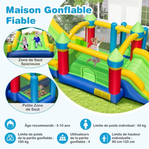 Chateau Gonflable pour 4 Enfants avec 2 Toboggans Tunnels Zone de Rebond Escalade Obstacles Maison de Jeu avec Souffleur de 680 W - Image 5