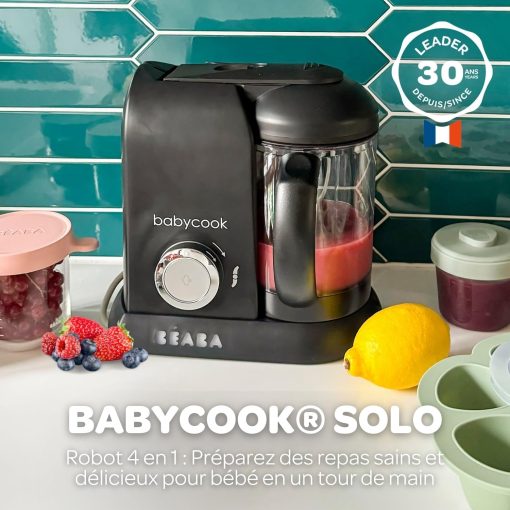 BéABA, Babycook Solo, Robot Bébé 4 en 1 Mixeur-Cuiseur, Cuisson Vapeur, Diversification alimentaire, Petits pots bébé maison, Noir - Image 25