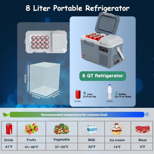 Alpicool LGMP8 8L Glaciere Portable Réfrigérateur Voiture Camping Congélateur 12/24V Mini Frigo pour Maison, Bureau ou Pique-Nique en Plein Air/ -20 à 20℃(Batterie Non Incluse) - Image 27