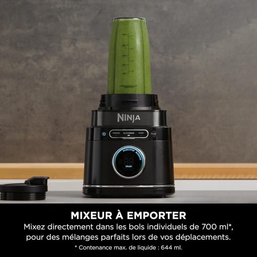 Ninja Detect Power Blender Processor Pro 3-en-1, mixeur 1200W, bol à mélanger, lame malaxeur, gobelet individuel, récipient, pétrir, mixer, hacher et mélanger, noir, TB401EU - Image 8