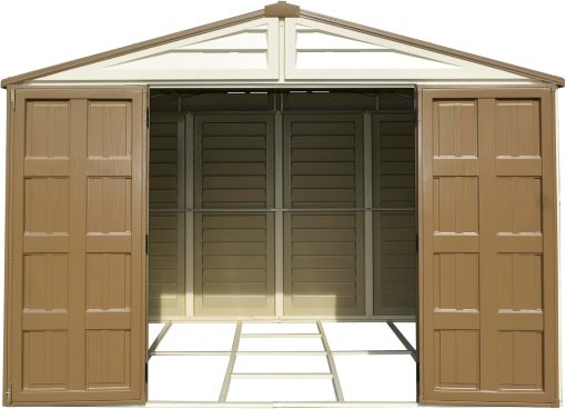 Duramax WoodBridge Plus 10 x 8 (7.64 m2) Abri de jardin en plastique avec 1 fenêtre fixe et kit de fondation en métal, structure de toit en métal robuste et abri de jardin sans entretien - Ivory/Brown - Image 9