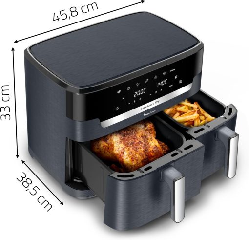 Moulinex air fryer two compartments, large capacity 8.3L, 8 people, 7 automatic programs, oil-free fryer, digital touch screen, Dual essential stainless steel, EZ901820, Black - Image 19