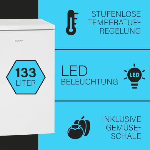 Bomann Réfrigérateur 133L blanc VS2195-1-blanc, Capacité nette : 133 litres, éclairage intérieur à DEL, Contr?le de la température en continu, 3 clayettes en verre - Image 14