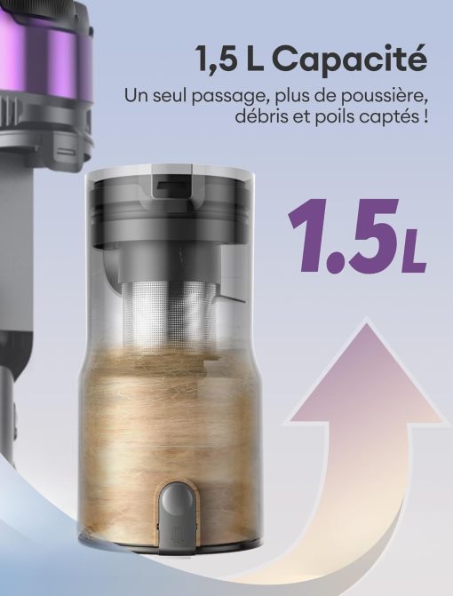 Ultenic U20 Aspirateur Balai sans Fil, 55kPa/60min Aspirateur sans Fil, Technologie GreenEye, Tube Pliable, Brosse de Sol TangleTame, Puissant pour Poils Animaux, Sol Dur et Voiture - Image 7