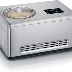 SEVERIN EZ 7405 2-in-1 Ice Cream Maker, Includes Ice Cream Container (2L) and Recipe Book, Digital Timer, Lid Open, Silver