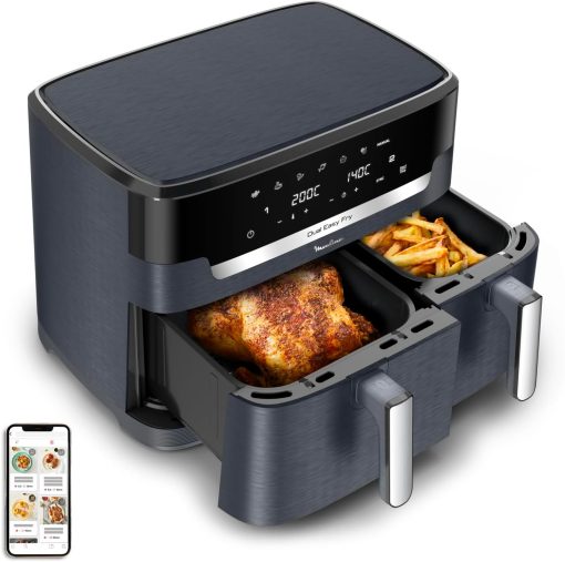 Moulinex air fryer two compartments, large capacity 8.3L, 8 people, 7 automatic programs, oil-free fryer, digital touch screen, Dual essential stainless steel, EZ901820, Black - Image 4