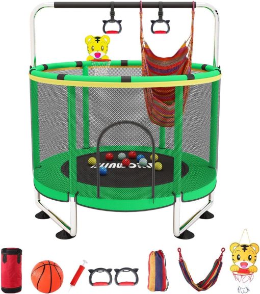 Trampoline pour Enfants, Trampoline réglable pour bébé avec Panier de Basket-Ball, Trampoline intérieur et extérieur de 200 kg avec enclos