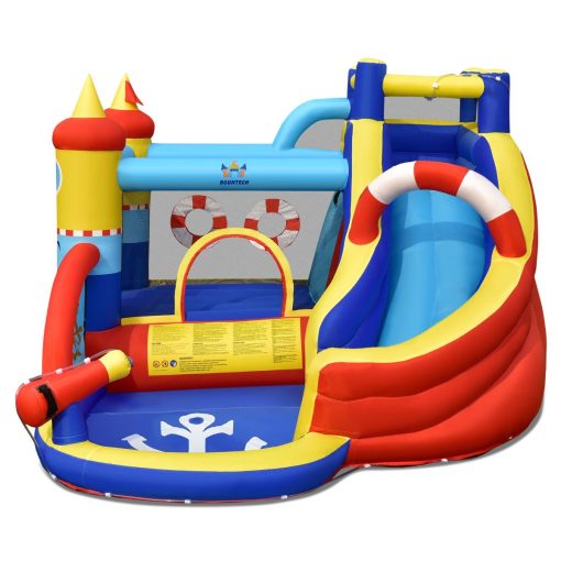 Chateau Gonflable Style Bateau avec Toboggan Incurvé Zone de Saut Mur d'Escalade avec Gonfleur 450 W - Image 3