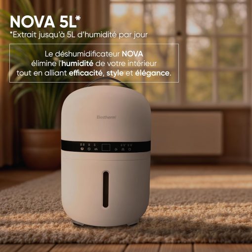 BESTHERM - Déshumidificateur d'air BESTHERM - Nova 5L/jour, réservoir amovible, filtre à charbon actif, ioniseur intégré - Image 3