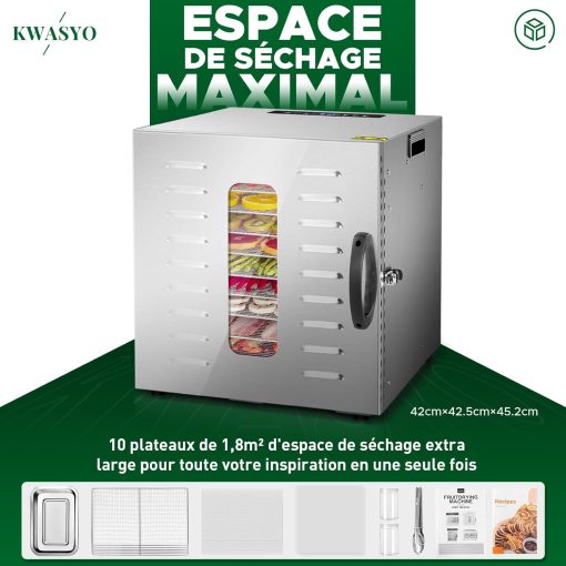 Kwasyo Food Dehydrator, 10 Trays ? Desiccator with Timer (24H) ? Fruit and Vegetable Dehydrator Adjustable Temperature (30 to 90°C) + 1 x Recipe Book - Image 15