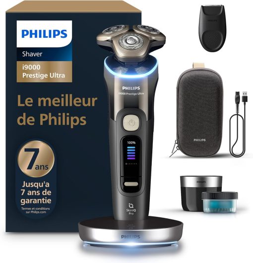 Philips Rasoir i9000 Prestige Ultra, Rasoir électrique 100% étanche, Technologie Skin IQ Pro, Système Triple Lift & Cut, Lames de précision NanoTech rotatives 360°, 5 modes de rasage, XP9401/38 - Image 4