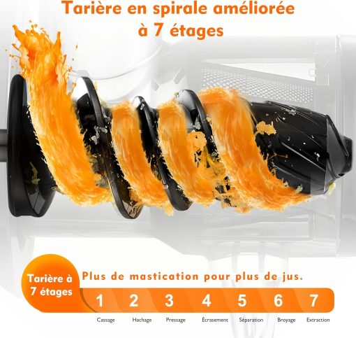 AMZCHEF Extracteur Jus - Extracteur de Jus de Fruits et Légumes - Presses-agrumes à Froid sans BPA avec 2 Tasses et Brosse - Fonction de Mastication Inversée pour éviter les Blocages - Argent - Image 24