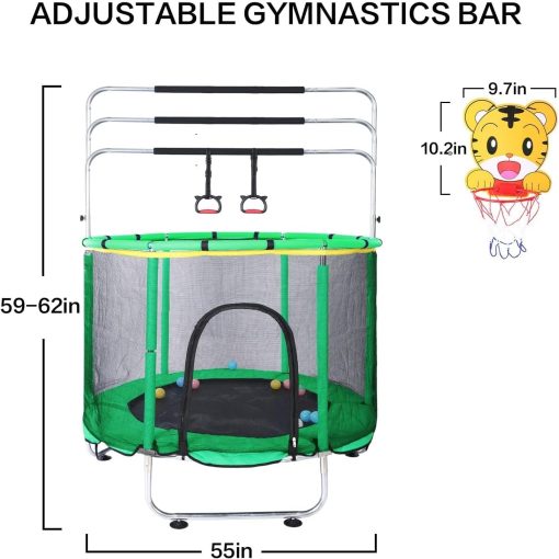 Trampoline pour Enfants, Trampoline réglable pour bébé avec Panier de Basket-Ball, Trampoline intérieur et extérieur de 200 kg avec enclos - Image 9