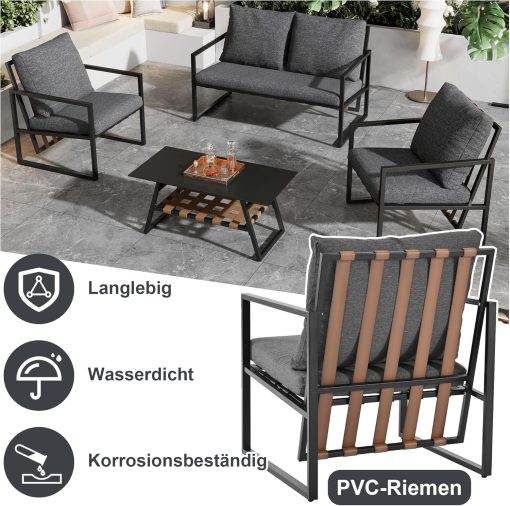 Zepneiy Salon de Jardin, Salon de Jardin 4 Personnes, avec canapé, Table Basse et Coussins, Housse en Tissu déhoussable et Lavable, Noir (Coussins d'assise Inclus) - Image 20