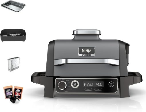 Ninja Woodfire Barbecue électrique et fumoir Pro XL avec thermomètre, barbecue et Air fryer d'extérieur 4-en-1 avec système Smart Cook et granulés Woodfire, portatif, gris/noir, OG850EU - Image 5