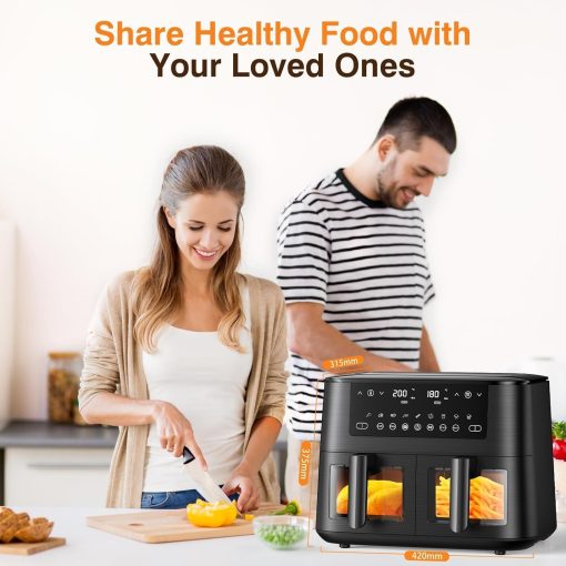 9L Dual Zone Air Fryer avec Fenêtre de Visualisation, Friteuse sans Huile avec 2 Tiroir, 9-in-1 Programmes de Cuisson, écran Tactile, Fonction Rendez-vous, Faible en Grasses, Va au Lave-vaisselle - Image 14
