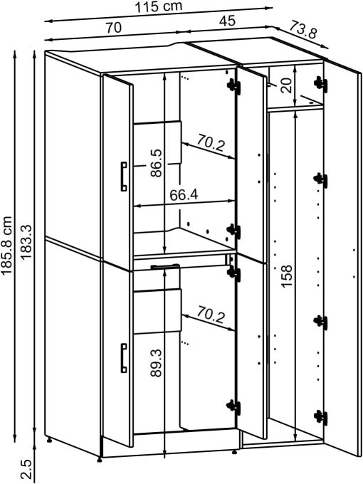 ROOMART Dora - Armoire de machine à laver - Pour sèche-linge et machine à laver - En 4 couleurs - Avec portes et panneau coulissant - Blanc - Chêne blanc - Chêne anthracite - Chêne blanc (chêne blanc) - Image 15