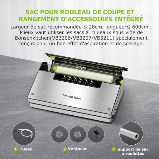 Bonsenkitchen Food Vacuum Sealer Machine, 5 Modes-8L/min, Globefish Technology for Continuous Work at High Speed, Includes 100 Vacuum Bags and 1 Roll Bag - Image 6