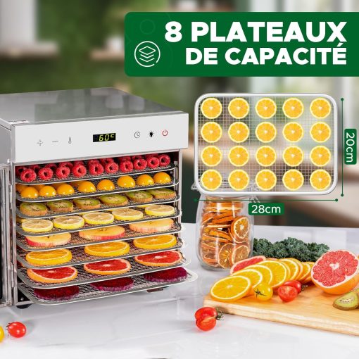 Kwasyo Food Dehydrator Stainless Steel 8 Trays Temperature Regulator 30-90°C 24H Timer Function BPA Free Dehydrator for Fruit, Meat, Vegetables - Image 6