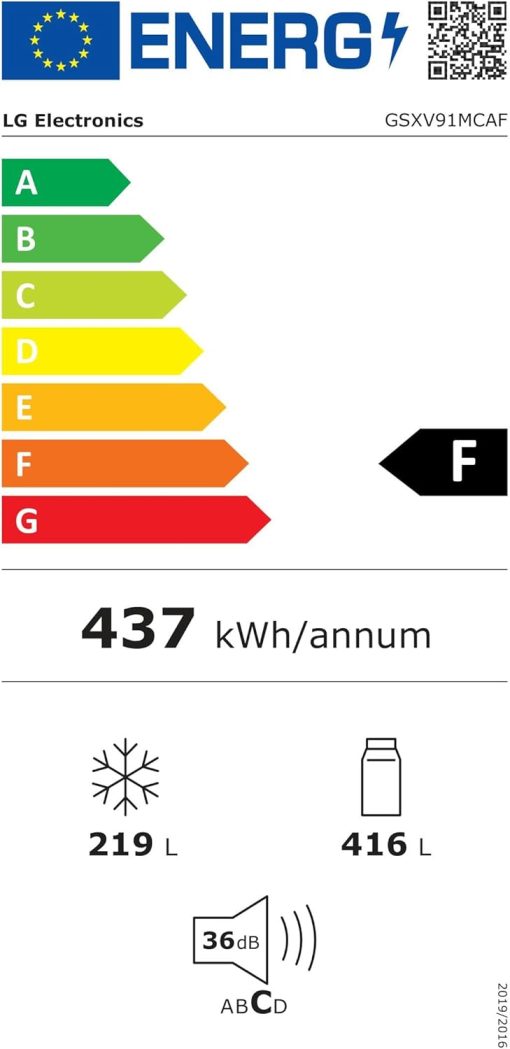 LG GSXV91MCAF Réfrigérateur combiné - Side by Side, 635L, InstaView, Total No-Frost, Compartiment congélation, Distributeur d'eau et glace UVnano, Compresseur Inverter Linear, Wi-Fi, Noir, Classe F - Image 17