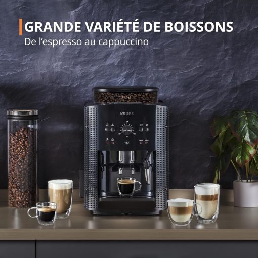 Krups Machine à café grain, 1,7 L, 2 tasses en simultané, Nettoyage automatique, Buse vapeur pour Cappuccino, Cafetière espresso, Essential noire YY8125FD, Noir - Image 11