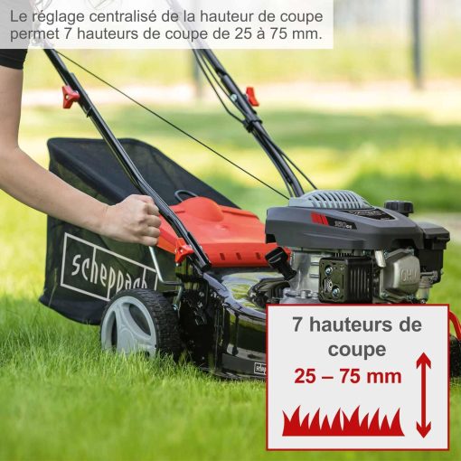 Scheppach Tondeuse à Gazon Thermique MS150-42 | Autotractée - 3,7 CV | Largeur de Coupe 42cm | Raccord Rapide de Nettoyage | Panier 45L | Hauteur - 7 Niveaux | Lame supp. + Huile Incluse - Image 18