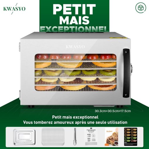 Kwasyo Food Dehydrator, 10 Trays ? Desiccator with Timer (24H) ? Fruit and Vegetable Dehydrator Adjustable Temperature (30 to 90°C) + 1 x Recipe Book - Image 10